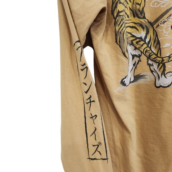 SLC Los Angeles Long Sleeve T-Shirt Crew Neck Japanese Tiger Print Tan Sz Small - Picture 4 of 7